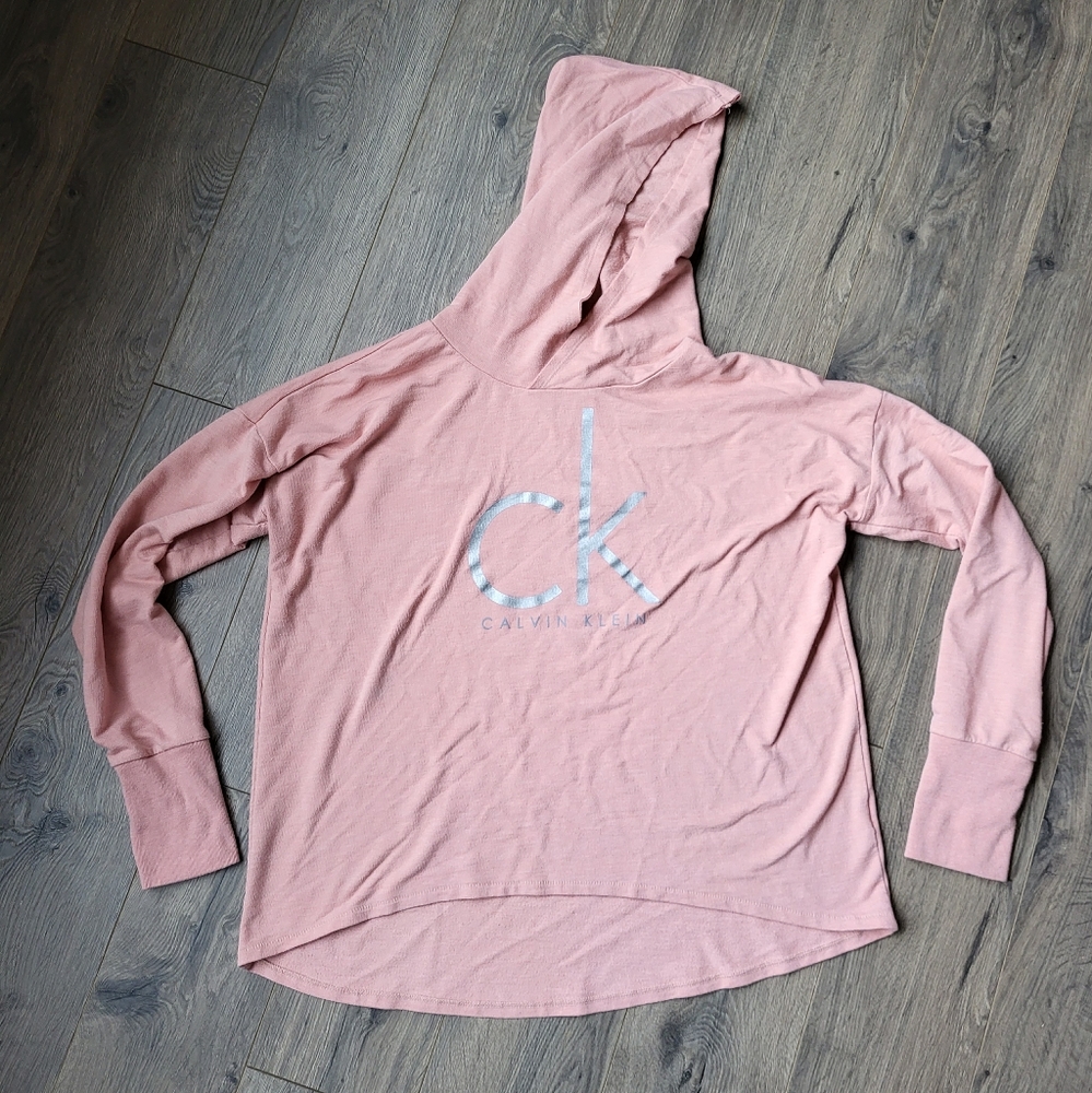 Calvin Klein Hooded Long Sleeve Shirt Pink {Large}